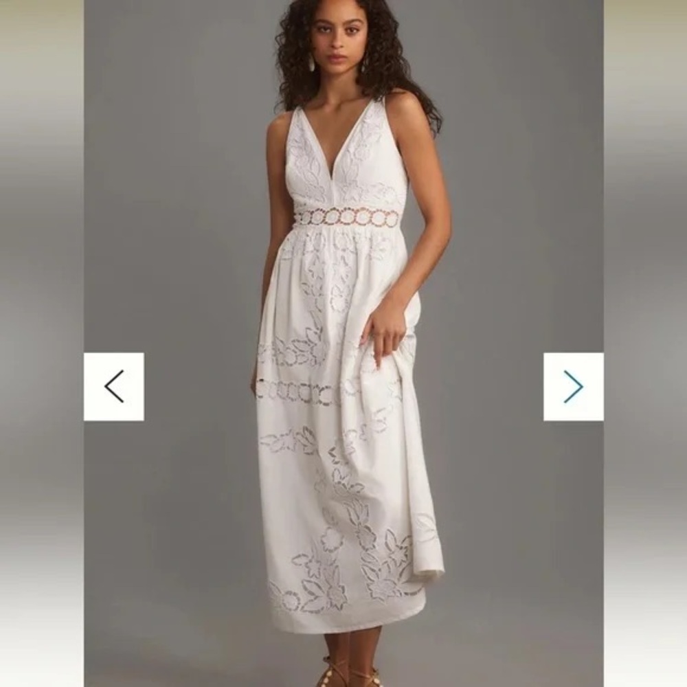 NWT Anthropologie Vineet Bahl sleeveless V-neck floral cut work midi dress